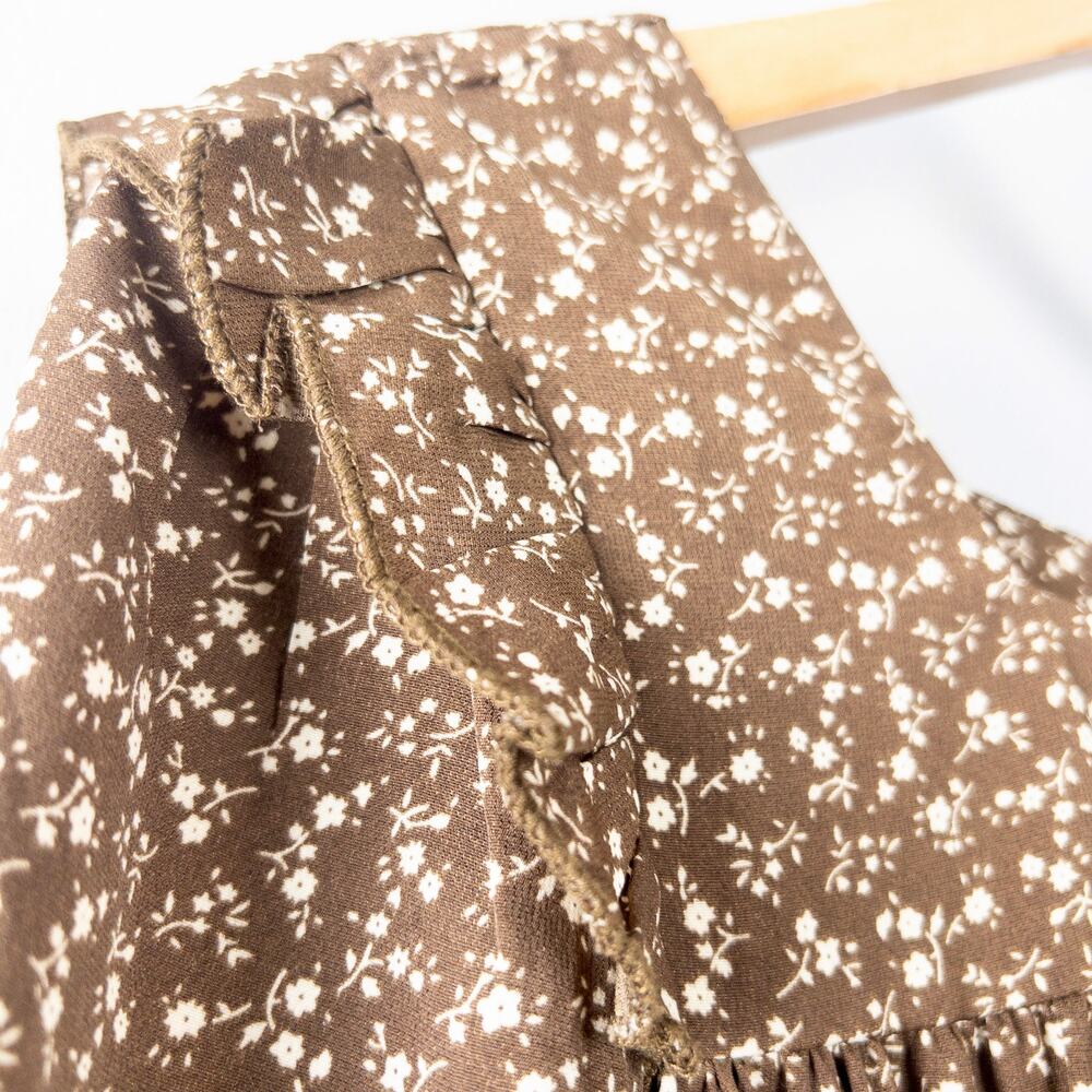Unbranded Brown Ditsy Floral Square Neck Tiered Midi Dress Size S - Picture 2 of 5